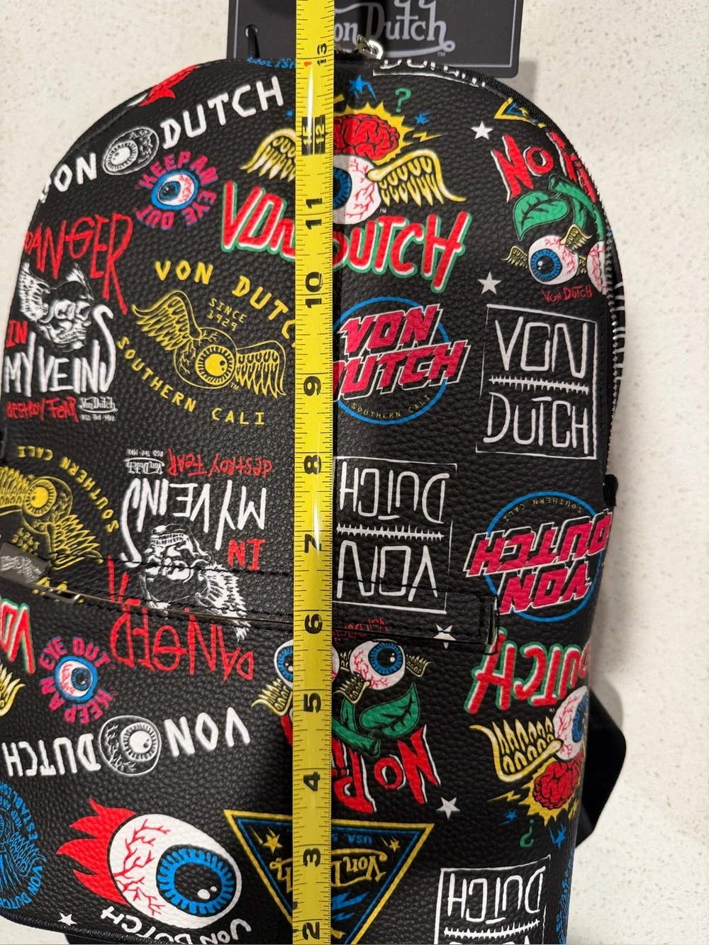 Von Dutch Jax Bowler Backpack Black Graffiti Logo Print Y2K SATCHEL VDKBP030BLK